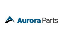 Aurora Parts logo featuring a stylized blue and black triangular icon to the left of the text Aurora Parts in blue and black on a light background.