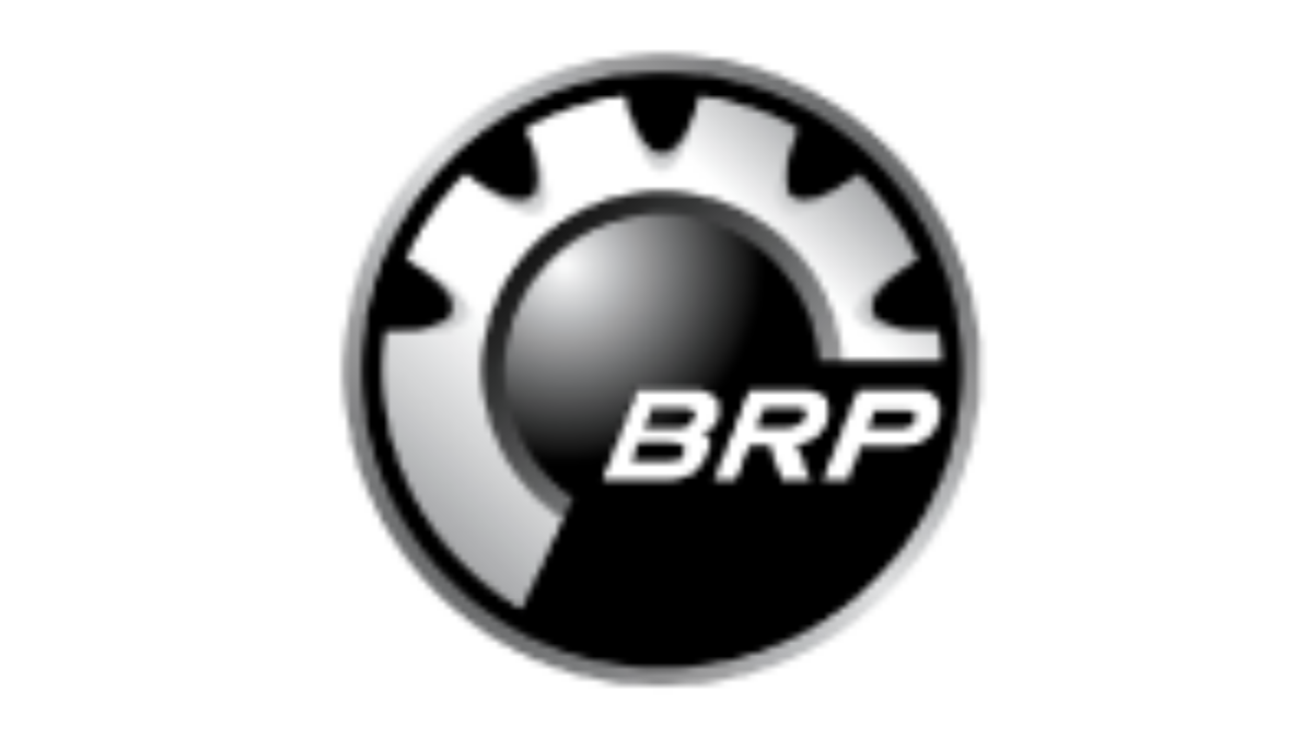 A circular logo with a metallic gear design, featuring a black gradient center and the white letters BRP across the lower right portion.