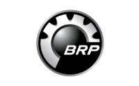 A circular logo with a metallic gear design, featuring a black gradient center and the white letters BRP across the lower right portion.