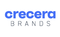 The image shows the logo for crecera BRANDS with crecera in bold blue lowercase letters and BRANDS in thin black uppercase letters on a light gray background.