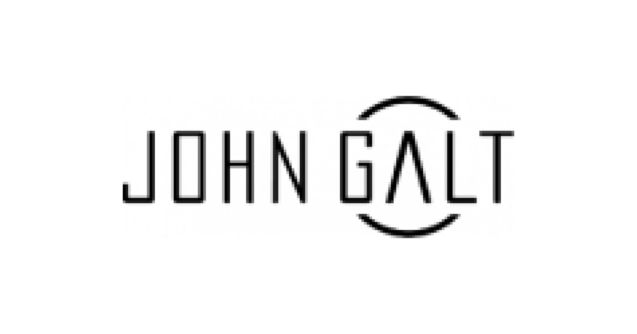 The image displays the words JOHN GALT in uppercase, modern black font. The letter A is stylized with two curved lines above and below, partially encircling it—a nod to the brand’s focus on inventory optimization consulting. The background is white.