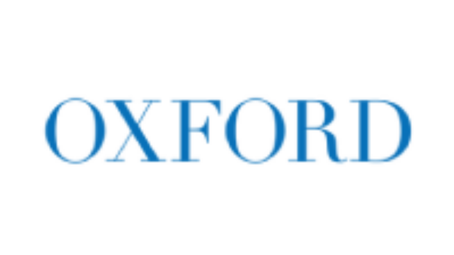 The word OXFORD is written in large, blue, serif capital letters on a light gray background.