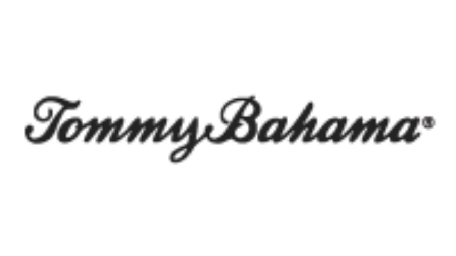 Tommy Bahama logo in black cursive font on a light gray background.