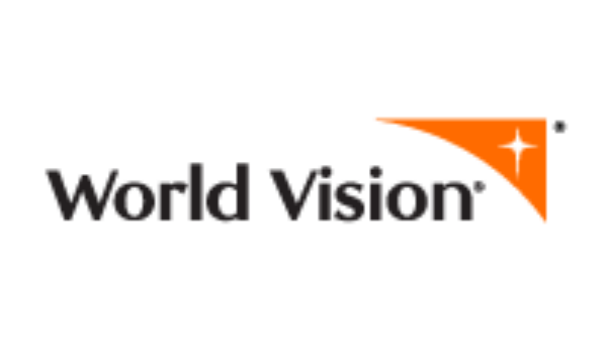 World Vision logo featuring the words World Vision in black text, with an orange triangle in the upper right corner that contains a white starburst symbol.