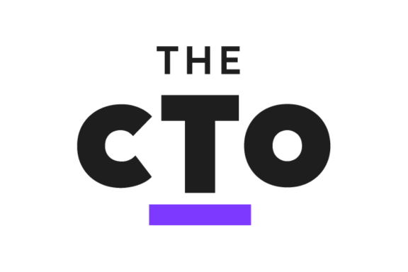 The image features the words THE CTO in bold black letters on a white background, with a thick purple underline beneath the letters TO.