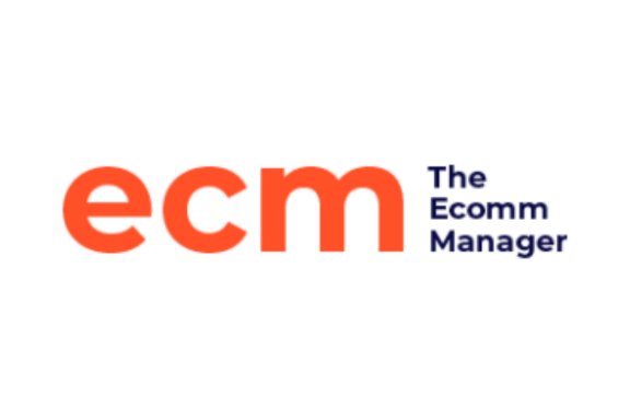 Logo with large orange letters ecm on the left, and smaller dark blue text The Ecomm Manager stacked vertically on the right, all on a white background.