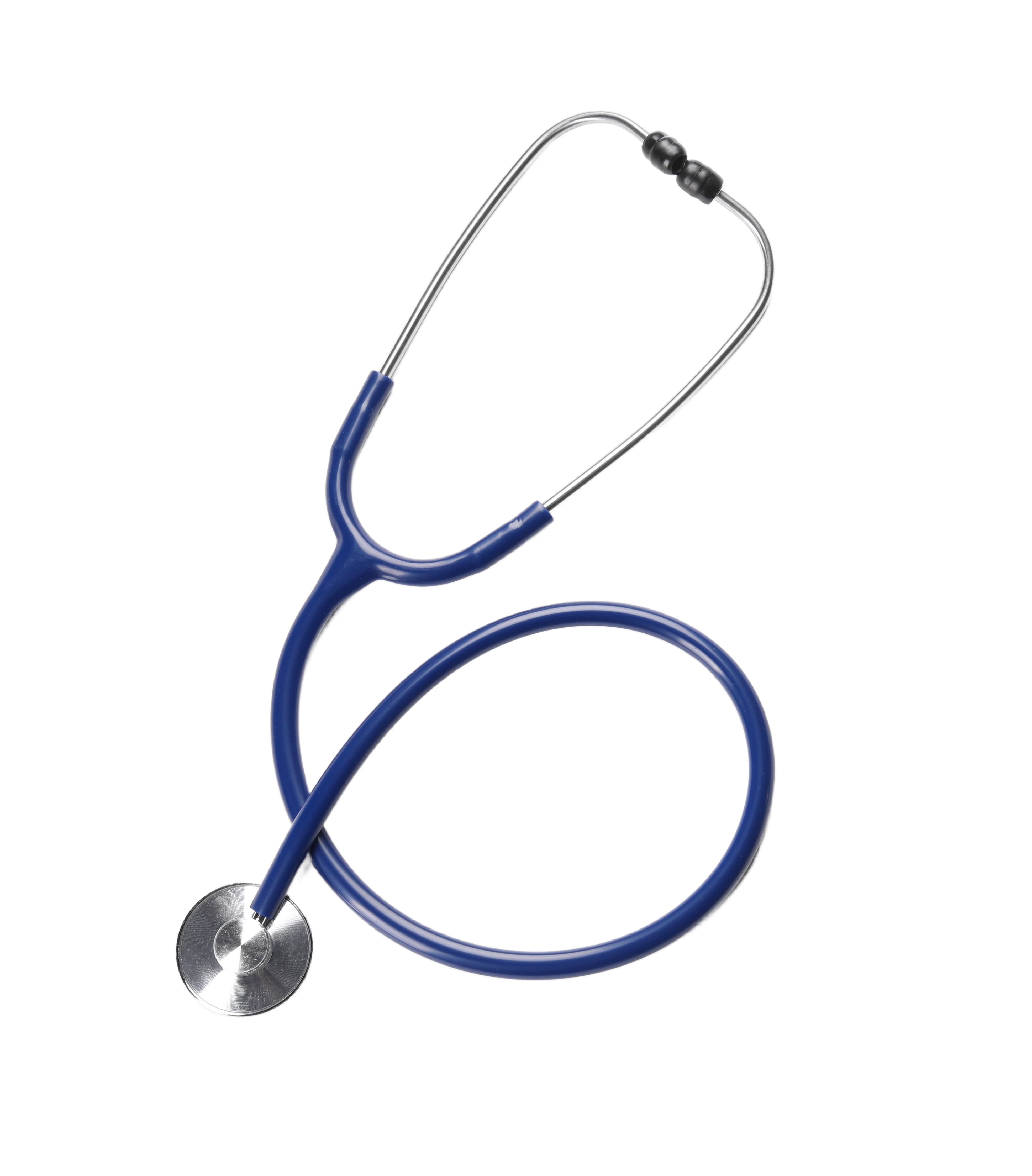 A blue stethoscope with silver chestpiece is coiled on a white background, symbolizing the precision and care needed in a cybersecurity risk assessment.