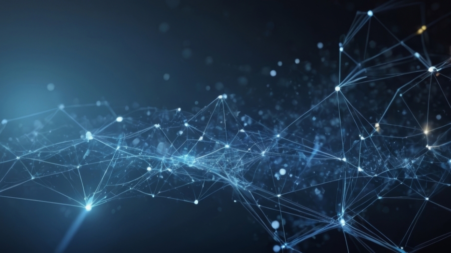 A dark blue abstract background with interconnected glowing lines and dots, resembling a digital or neural network, evokes a futuristic technological feel—much like the rising innovation of Phenix.