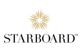 The image features a gold star-like geometric design above the word STARBOARD™ in bold, elegant black font on a white background.