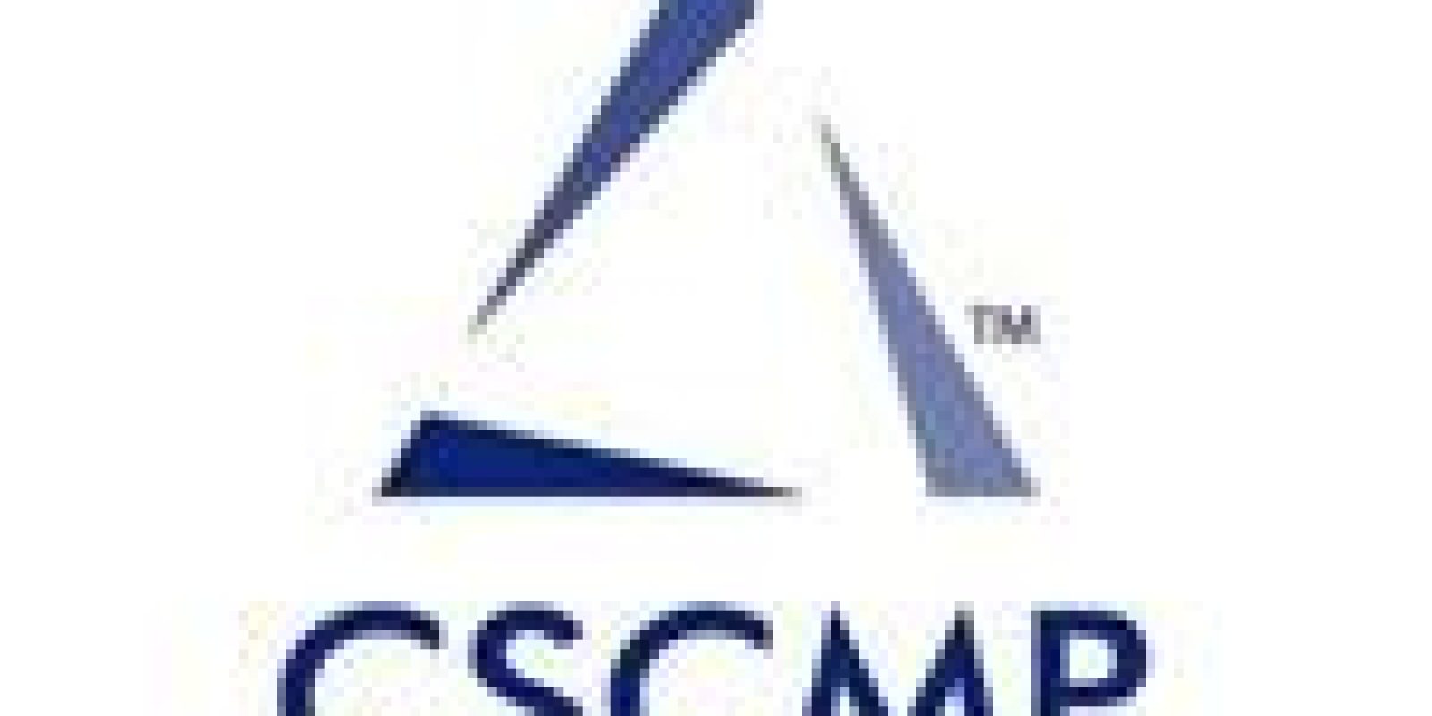 The image shows the CSCMP logo, featuring three blue triangular shapes forming an abstract triangle above the text CSCMP in bold blue letters on a white background.