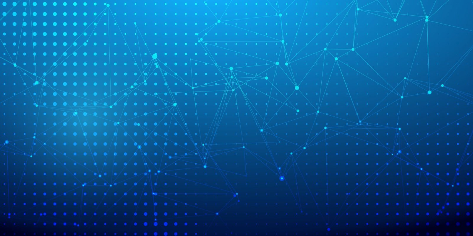 Abstract blue background with a gradient of small dots and interconnected lines and nodes, evoking a digital network or Microsoft-inspired data visualization.